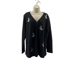 Vintage Storybook Knits Black Silver Witch Embroidered Beaded Cardigan Womens 1X